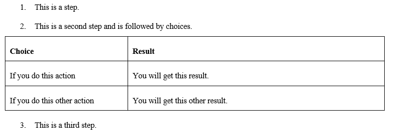 A choice table in an original document